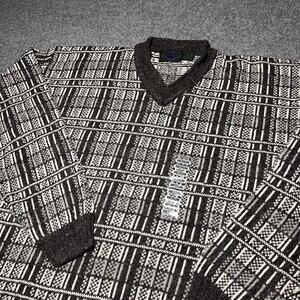 Vtg Etchings Sweater Mens Medium V Neck Chunky Knit Wool Blend Abstract 90s